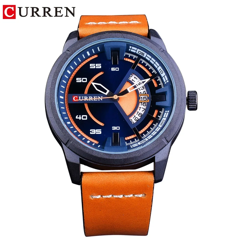 Часы CURREN Orange из натуральной кожи с ремешком 2018|Кварцевые часы| |