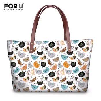 

FORUDESIGNS Cute Animal Cat Printed Women Tote Shoulder Bags Luxury Brand Handbags Female Large Cross Body Bags Handbag Woman
