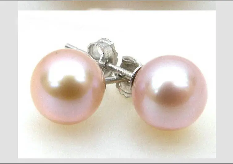 

GORGEOUS 10-11mm AAA+ perfect round pink akoya pearl earring stud 14 white gol