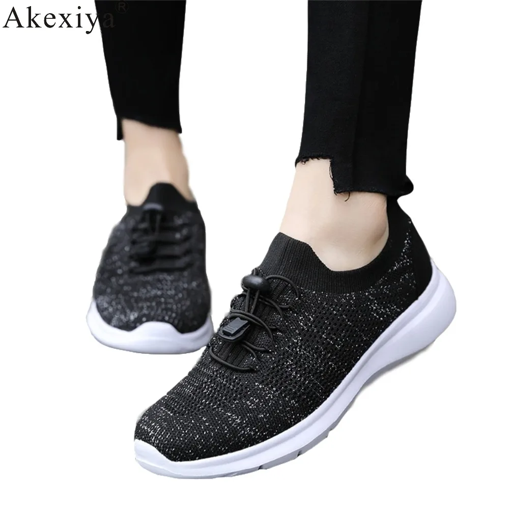 

Akexiya Summer Sneakers Women Shoes Sport Women Running Socks Sneakers Female Sports Shoe Chaussure Homme Black Walking Shoes