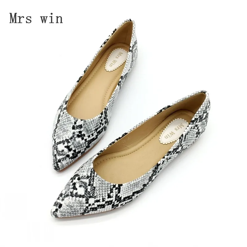 Imprimer Femme Chaussures on Mujer Simples Serpent Noir 2018 Zapatos Automne Ballerines Slip Dames Femmes blanc Printemps Travaillent qxBEIAz