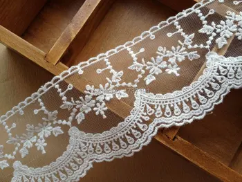 

5 Yards Lovely Scallop Floral Mesh Lace Fabric Trim DIY Handmade Christmas Ribbon Craft Supplies 6.6cm Wide