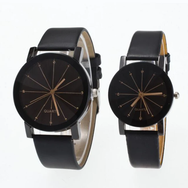Hot Fashion Classics Black Leather Lover's Watches Creative Couple Gift For Love Hot Fashion Classics Black Leather Lover's Watches Creative Couple Gift For Love