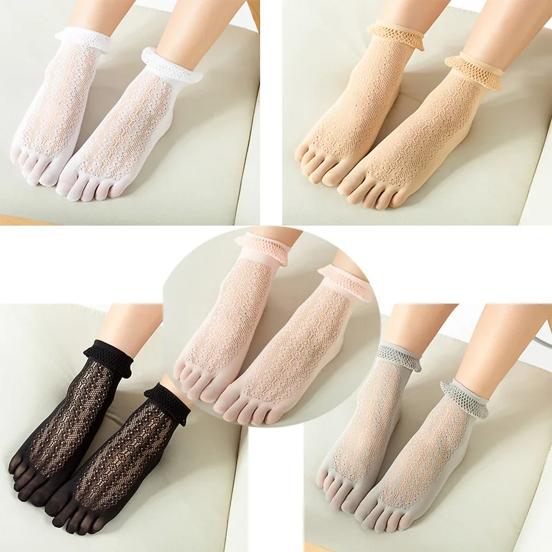 

Sexy Lace Mesh Fishnet woman sheer socks Five Fingers funny with toes nylon cute socks Thin Women Cool Socks 1pair=2pcs