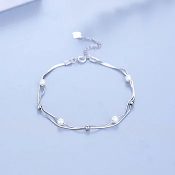 

S-S925 silver bracelet Korean edition pop small fresh double-line snake bone round bead hand bracelet women's bracelet wholesale