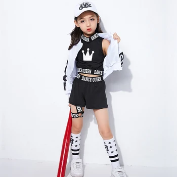 

New Children'S Girls Street Dance Jazz Dance Costumes Vest Shorts Suit Black Jazz Female Kids Hiphop Perfomance Clothes DWY1179