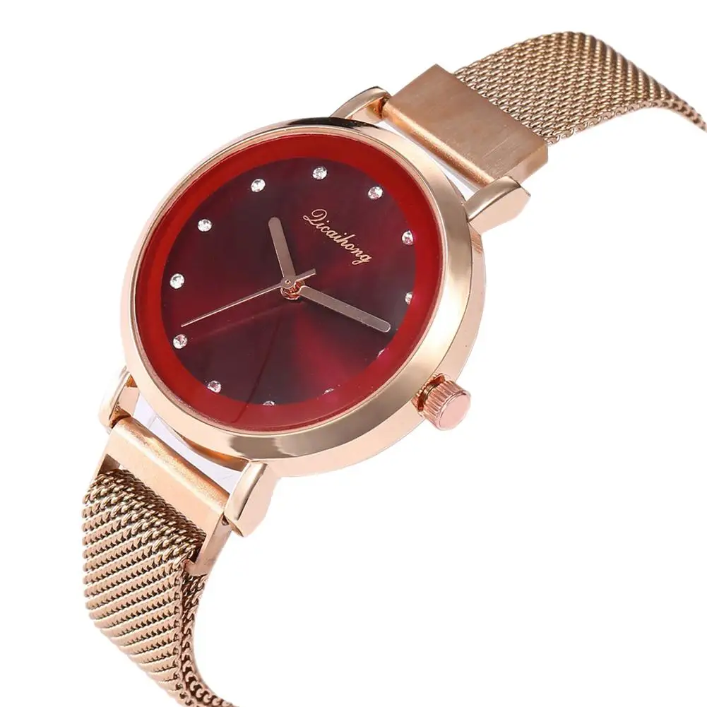 

Hot Women Round Dial No Numbers Mesh Strap Magnet Buckle Quartz Analog Wrist Watch