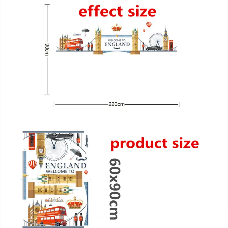 Европейский английский стиль, городское строительство, Биг-Бен, стикер на стену, я люблю Лондон, воздушный шар, автобус, гостиная, фреска, съемный декор