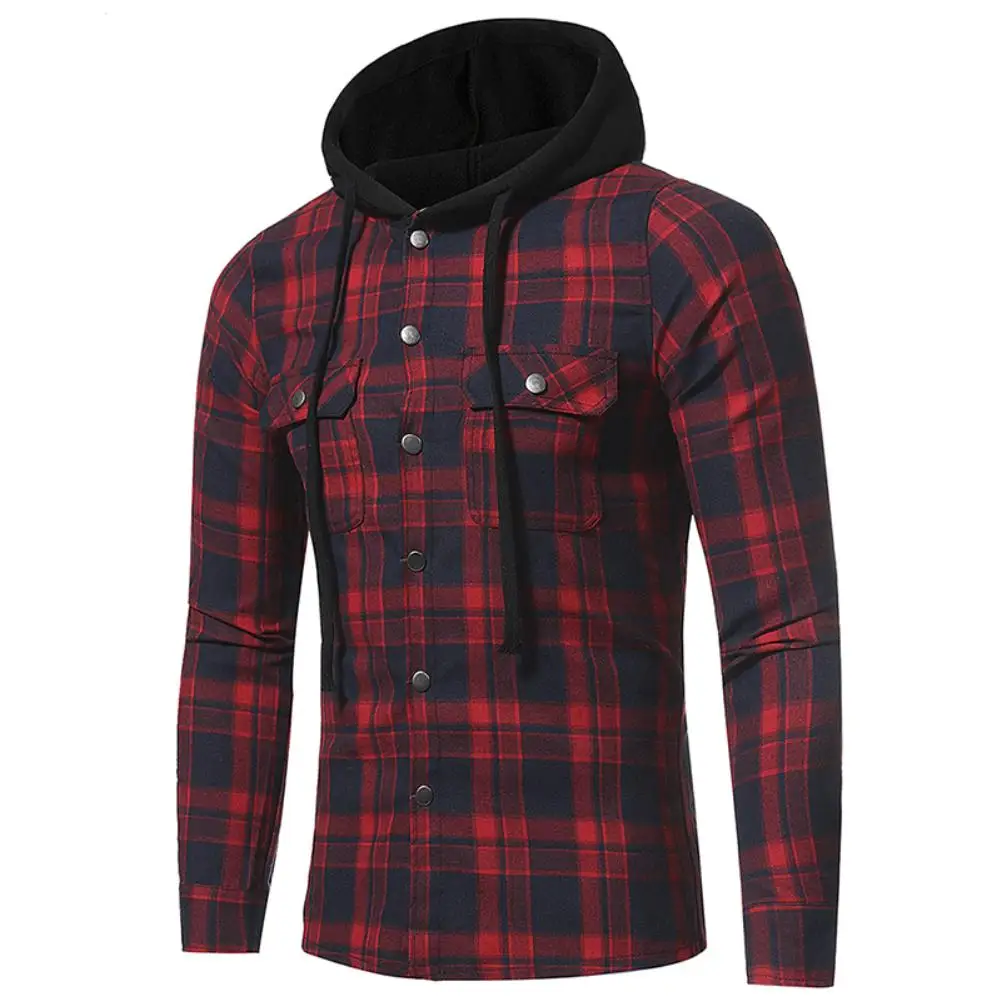 

Fashion Plaid Hooded Dual Pockets Long Sleeve Men's Casual Slim Fit Shirt Top Lumberjack Check Shirt Jack Spring Autumn Clothes