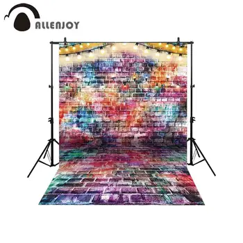 

Allenjoy photophone backdrop colorful brick wall floor bright light outdoor child party celebration background Wall-papers