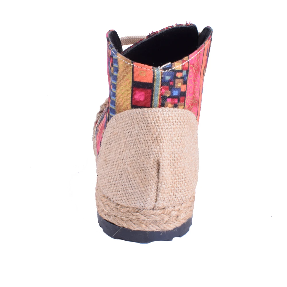 Винтажная женская обувь на плоской подошве с вышивкой; тайская обувь в стиле бохо из хлопчатобумажной льняной ткани; тканая обувь ручной работы с круглым носком на шнуровке в национальном стиле