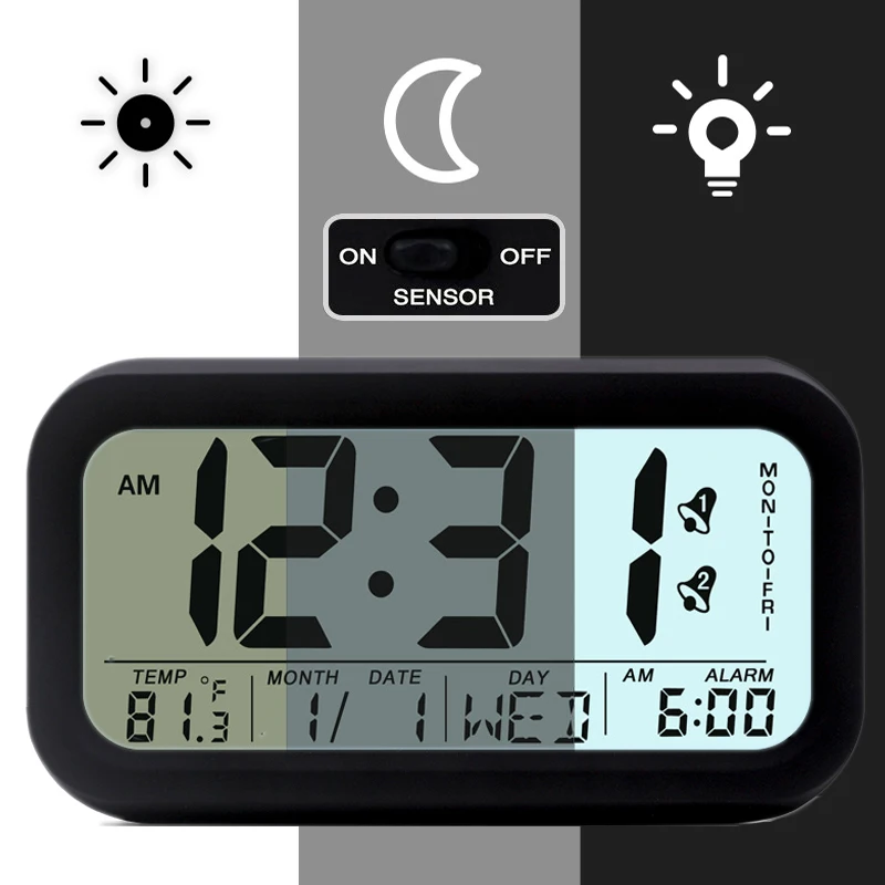 alarm clock snooze, LCD table clocks for night, digital smart clock