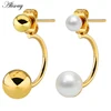 Alisouy – boucles d'oreilles à Double perle pour femmes, 2 pièces, couleur or argent, crochet rond en acier inoxydable, bijoux à la mode ► Photo 1/6