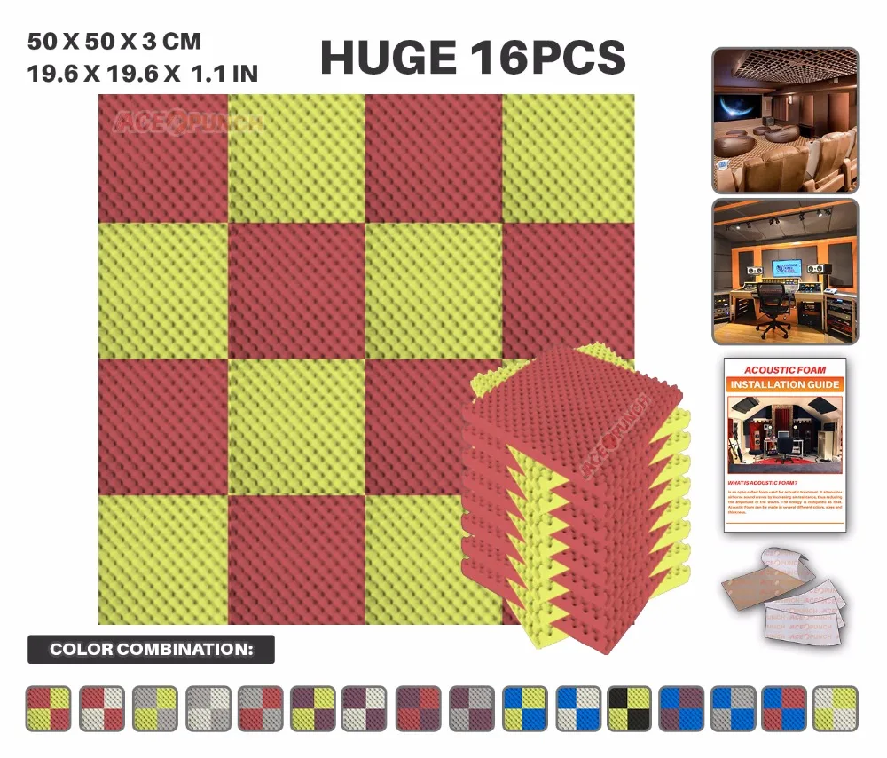 pour la maison ou le studio jaune Lot de 12 panneaux muraux en mousse acoustique pyramide pour isolation acoustique 25 x 25 x 5 cm