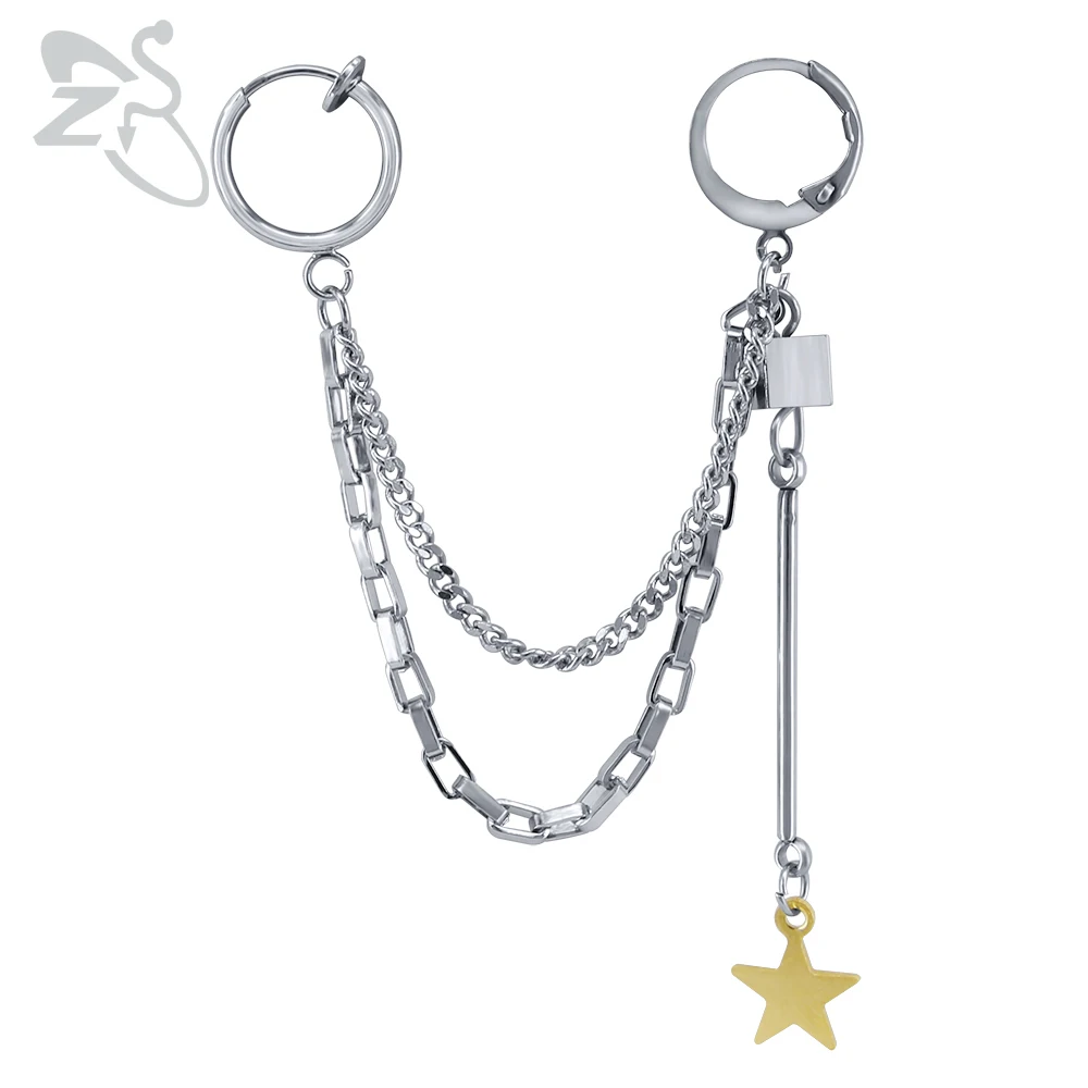 

ZS 1 Piece Hip Hop Chain Earrings Korean Hoop Earring for Men Women 2019 Fashion Jewelry Male Biker Earring Rock Roll Jewelry