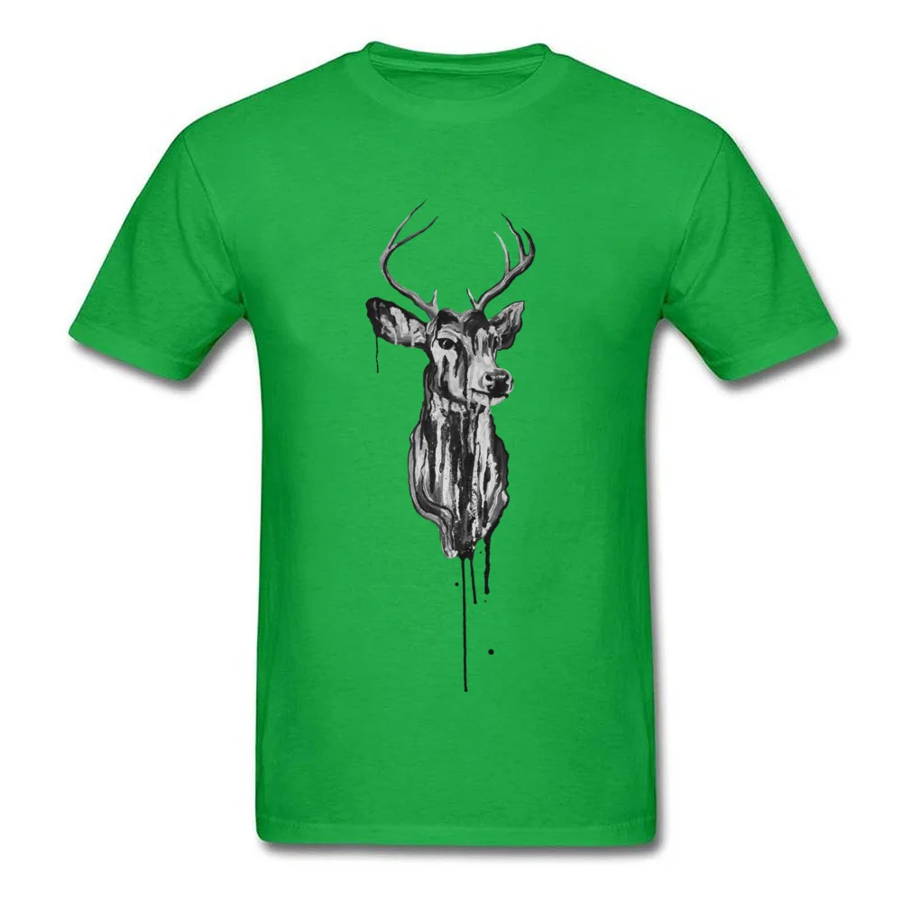Crewneck Deer Head Cotton Fabric Men T Shirt Summer Short Sleeve Tops Tees Slim Fit Printing Tops Shirt Free Shipping Deer Head green