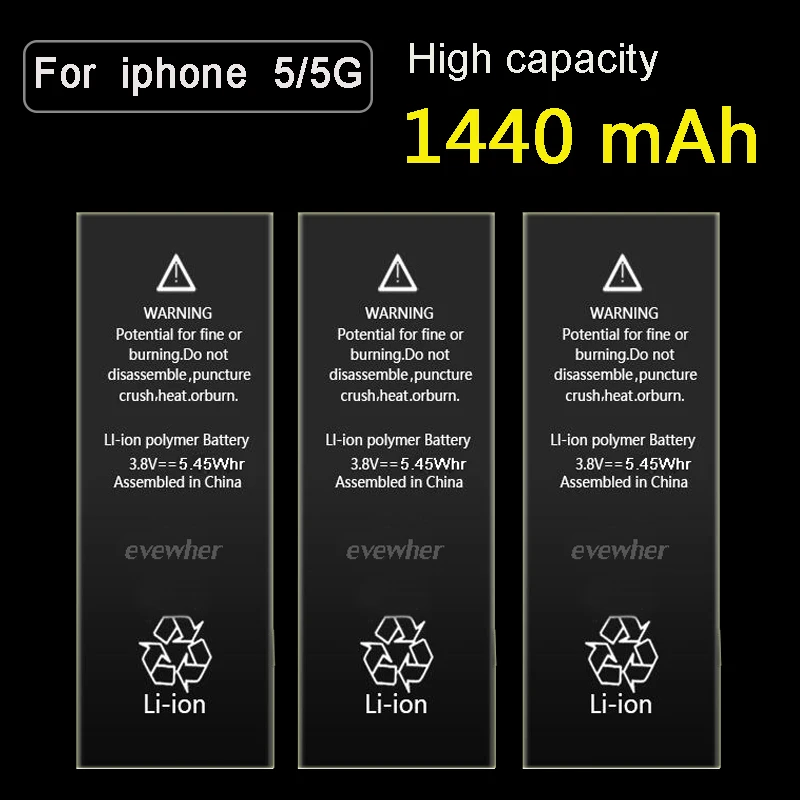 Evewher для iphone 5 батарея 100% Новая мобильного телефона 1440 mah наклейка емкости Замена