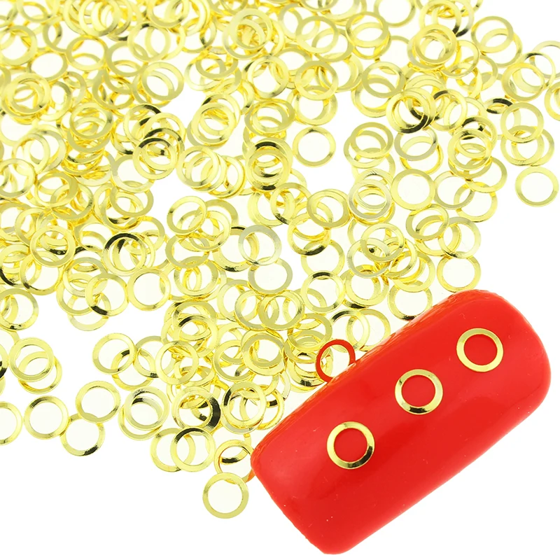 

100 Pcs/Lot Gold Silver 2 Colors Copper Hollow Rings Design Diy Metal Studs For Nails 3D Charms Decorations Nail Art PJ421 PJ422