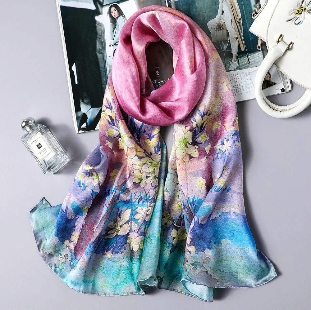 DANKEYISI длинный шелковый шарф женский натуральный шелковый шарф модный головной платок Головные уборы длинные шарфы сумка аксессуары лента - Цвет: 8