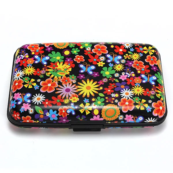  SAF-Metal Aluminum Business ID Credit Card Case Wallet - Colorful flowers 