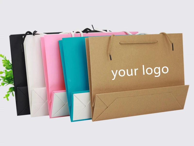 

10pcs20pcs Gift Paper Bag Custom Gift Clothing Shopping Bag Kraft Paper Spot Printing Logo Solid Color Black White Pink