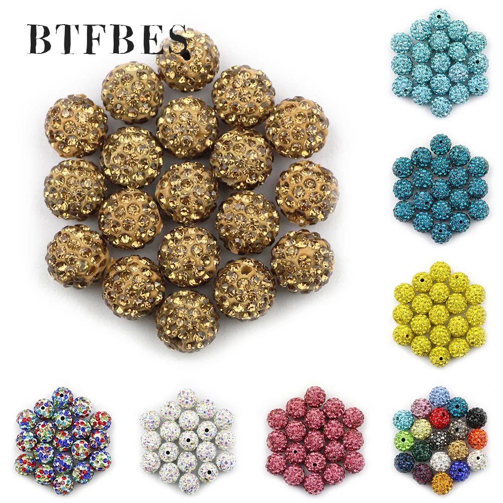 BTFBES 10mm 20pcs Micro Pave Beads Pave Crystal Disco Ball Round Clay