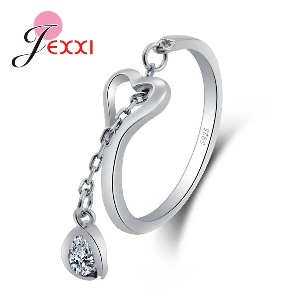 

Fashion Elegance 925 Adjustable Rings Waterdrop Heart Design 925 Sterling Silver Ring with Austrian Cubic Zirconia for Women