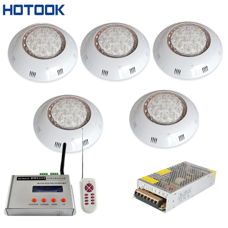 Hotook DMX RGB subacuática más pequeño montado en la pared led piscina luces piscina para piscinas y spas + DMX512 Controller + power kit de alimentación