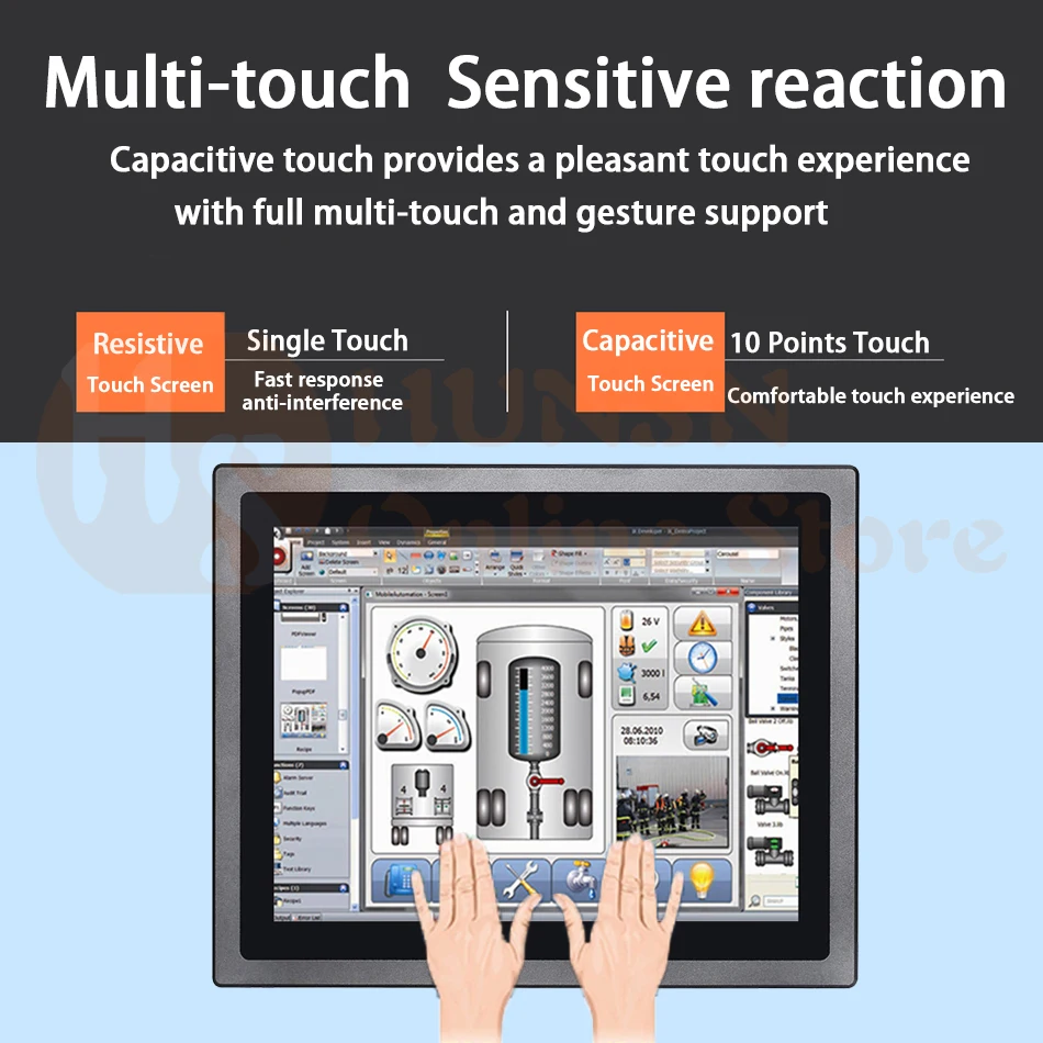 12 дюймов IP65 промышленная сенсорная панель ПК, 10 точек емкостный TS, все в одном компьютере, Windows 7/10, Linux, Intel Core I5, [HUNSN DA14]