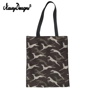 

Noisydesigns Women Kawaii Greyhound Patterned Large Tote Bag Shoulder Shopping Handbag Canvas Messenger Bags Cotton Elegant Girl