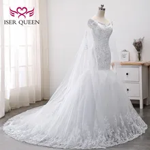 Чисто белое свадебное платье размера плюс с аппликацией и рукавом-крылышком, кружевное свадебное платье русалки, новинка, платье невесты с вышивкой, WX0011