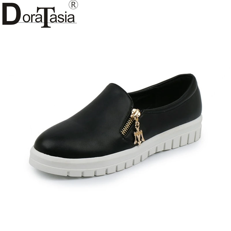 

DoraTasia Sneakers women's Flat Zip Round Toe Solid Shallow Shoes Woman Casual Spring Autumn Flats Big Size 33-43