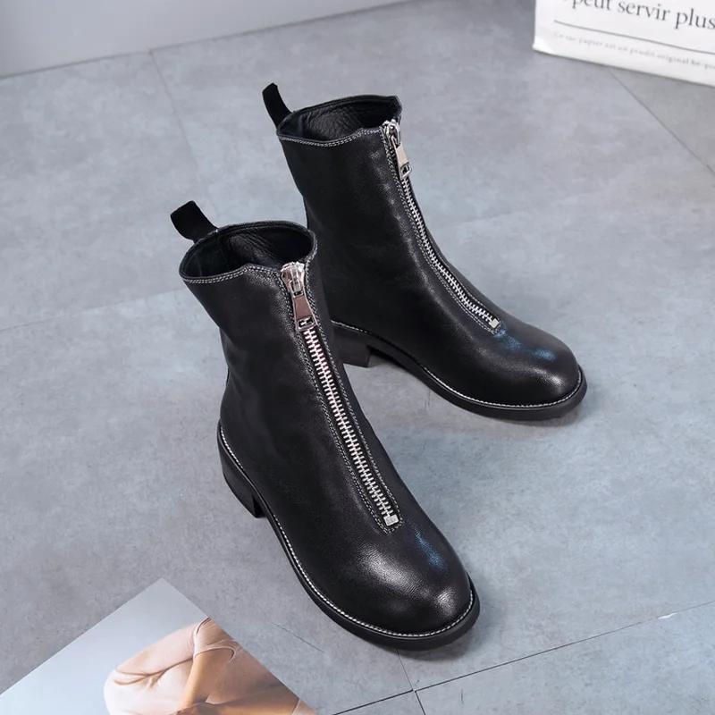 Сезон осень-зима; кожаные женские Ботинки martin на молнии спереди; женская обувь из натуральной кожи; ботинки «Челси»; женские ботинки