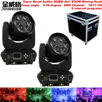

Free Shipping 2pcs/Lot Flightcase Super Beam 6x40w RGBW LED Bee Eye Beam Zoom/Rotate Moving Head Light Professional Stage Light