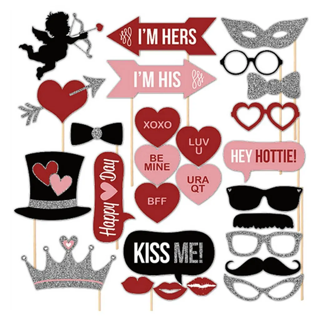 

27pcs/set Wedding Engagement Party Photo Booth Props on Sticks Mustache Lip Set