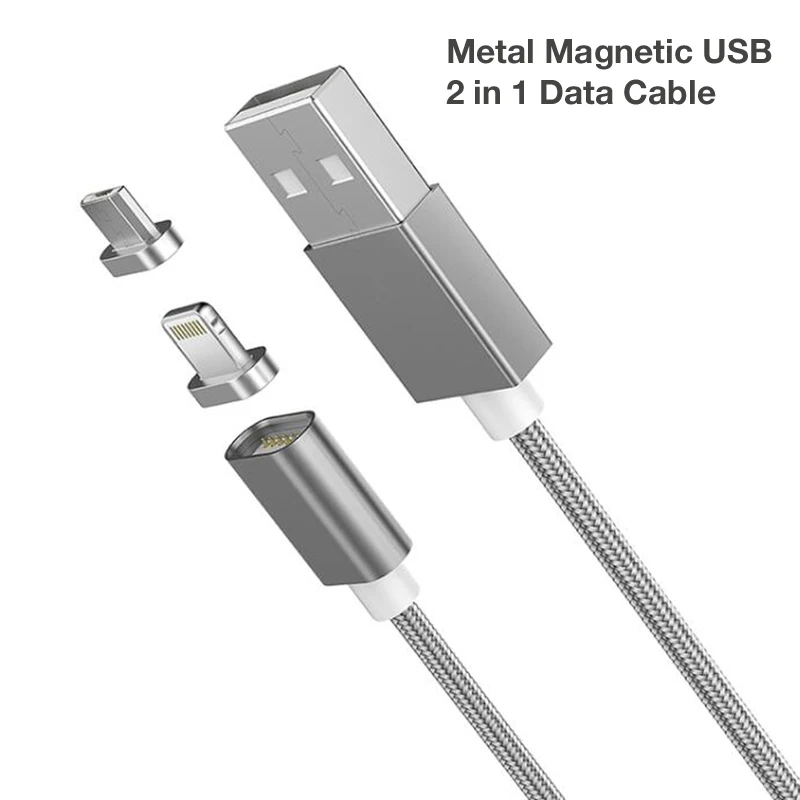 2 в 1 Магнитный нейлоновый плетеный кабель Lightning для быстрой зарядки Iphone 6 Xiaomi 4C 2S