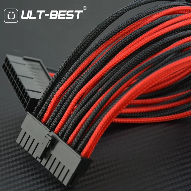 ULT Best Extension Cable ATX 24 Pin Male to 24Pin Female Nylon Sleeved