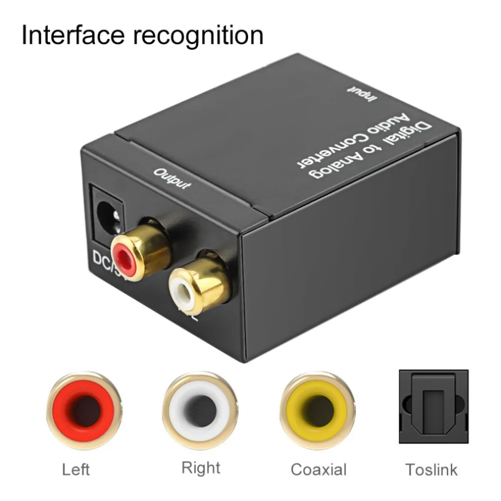 Цифровой оптический коаксиальный Toslink сигнал в аналоговый аудио конвертер адаптер RCA цифро-аналоговый аудио конвертер Черный