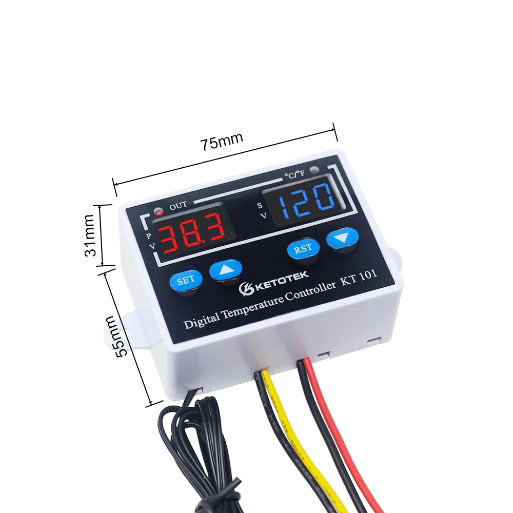 KT101 C/F цифровой термостат Температура контроллер 10A прямая Выход инкубатор Температура регулятор 110 В 220 В, 12 В, 24 В постоянного тока