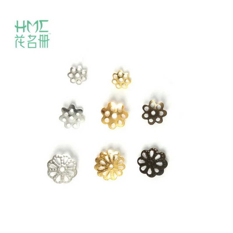 

100pcs/lot Rhodium/Gold/Antique Bronze Iron Bead Caps Metal Charms fit Jewelry Findings Making End Caps 6MM 7MM