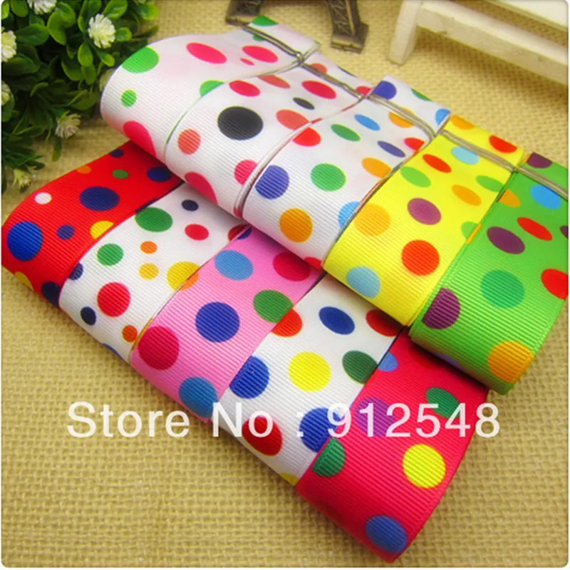 

1'' (25mm) 2013 new arrival color dot printed grosgrain ribbon Gift wrap ribbon 10 style mix 102327