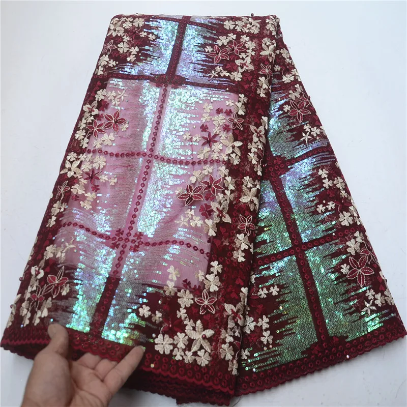 

New Design French African Lace Fabrics With Sequins And Beads Tulle Nigerian Mesh Lace Fabrics For Wedding Dresses PSA310-1