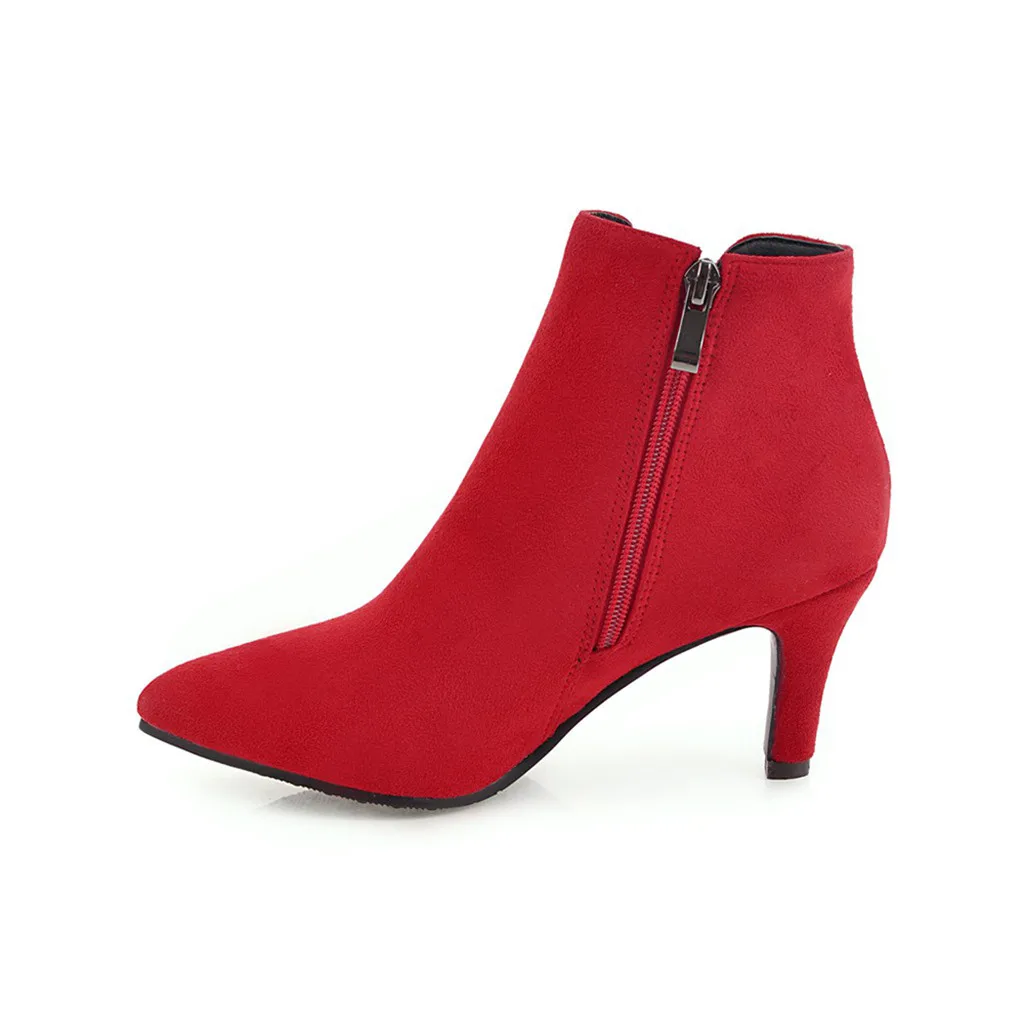SAGACE/женские ботильоны для женщин с острым носком на тонком каблуке; Новая модная красная обувь со стразами; женская обувь на шпильке с боковой молнией; botines mujer
