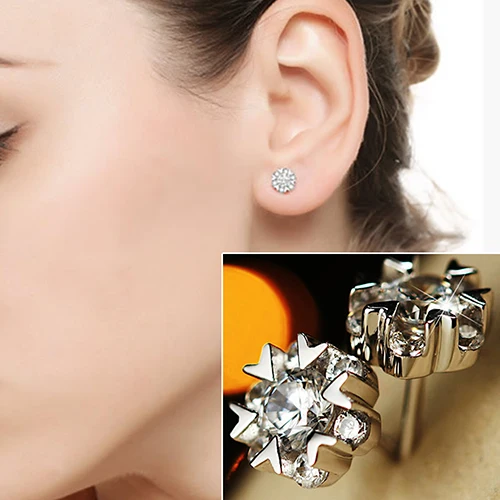 

5 pairs/set Women's Snowflake Silver Plated Rhinestone Ear Studs Party Earrings