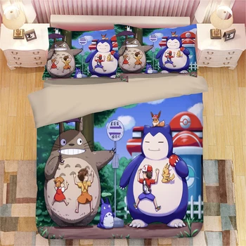 

3D Bedding Set Totoro Campus Badge Print Duvet Cover Set twin full king bedclothes with Pillowcase Bed Set cartoon Home Textiles