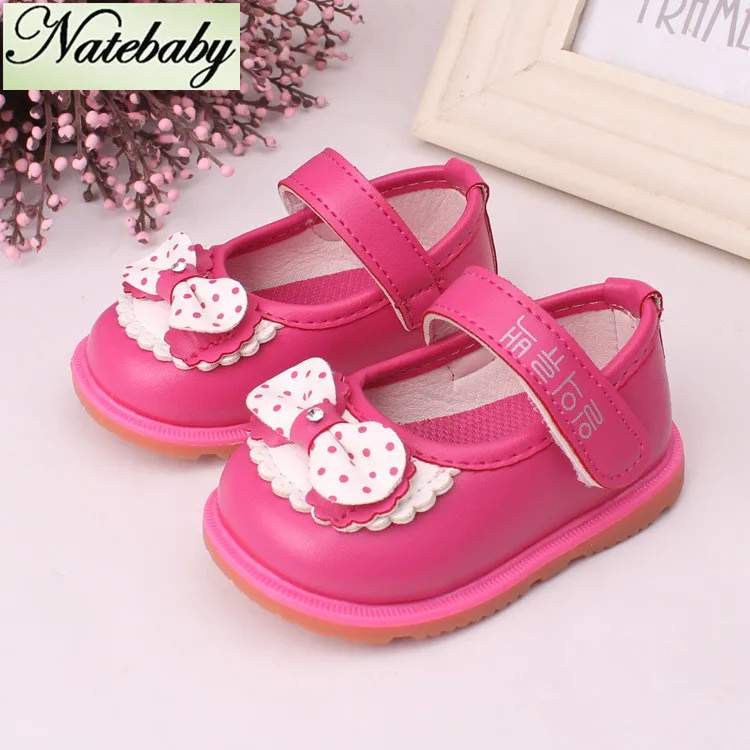 2016 new design multi color fashion butterfly knot decoration soft bottom leather baby girl shoes NX0642