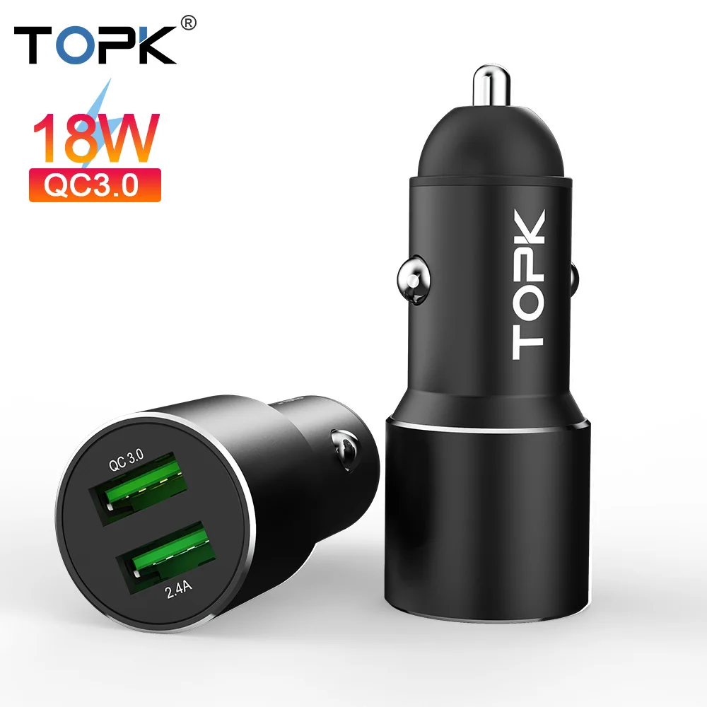 

TOPK 2-Port Car Charger Quick Charge 3.0 USB Fast Charger for Samsung S9 Note 9 Xiaomi Mi 9 QC 3.0 Car-Charger Phone Charger