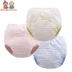 От 1 до 3 лет Детские Желтые/синие/розовые полосатые хлопковые Обучающие брюки тканевые подгузники на выбор трехутягивающие брюки