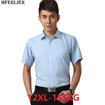 

MFERLIER Summer casual shirts men plus size larger big 6XL 7XL 8XL 9XL 10XL 11XL 12XL loose Business Dress work office shirts