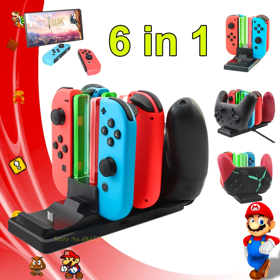 Зарядное устройство 6 в 1 аксессуары для 4 контроллеров Joycon 2 Pro зарядная док